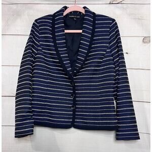 Preston & York‎ Blazer Size 8 Navy Black White Stripes Classy Chic
